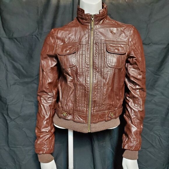 Jou Jou Brown Faux Leather Jacket (Extra‐Small) - Picture 2 of 5